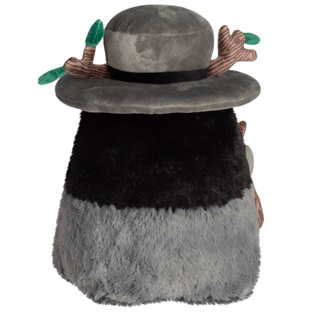 Back of Mini Squishable Druid Plague Doctor plush in forest green robes with leafy details