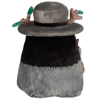 Back of Mini Squishable Druid Plague Doctor plush in forest green robes with leafy details