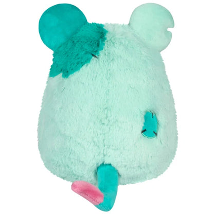 Mini Squishable Mori the Plague Rat plush featuring mint and teal fur, a pink paw accent, and a dark bow tie.