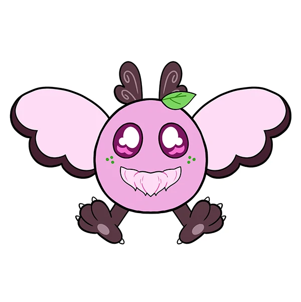 Mini Squishable Sakura Mothman plush with a pink body, fluffy white belly, brown antennae, and pink wings featuring cherry blossom designs.
