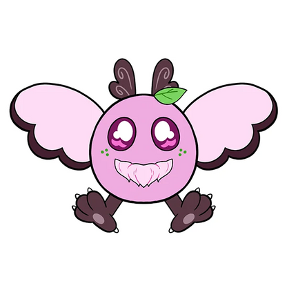 Mini Squishable Sakura Mothman plush with a pink body, fluffy white belly, brown antennae, and pink wings featuring cherry blossom designs.