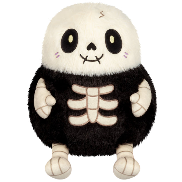 Mini Squishable Skeleton plush with stitched grin and embroidered bones