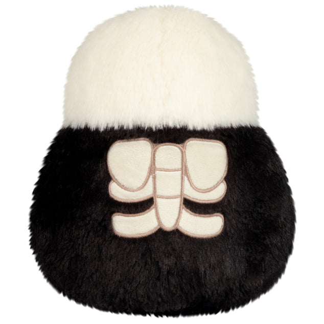 Back of Mini Squishable Skeleton plush with stitched grin and embroidered bones