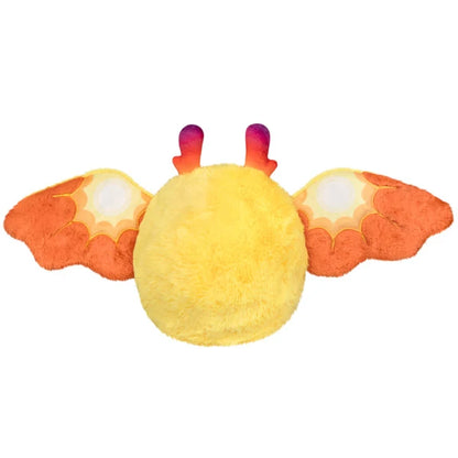 Mini Squishable Solar Mothman plush featuring bright yellow fur, orange wings, and red gradient antennae.