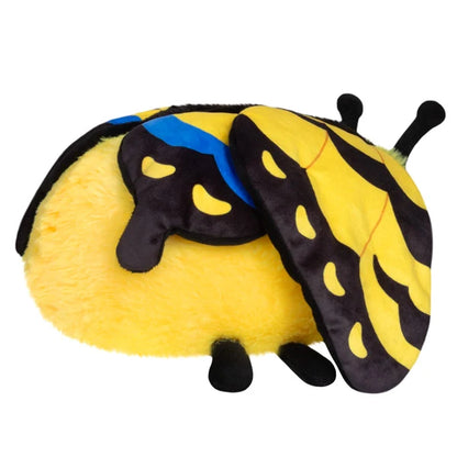 Mini Squishable Tiger Butterfly plush with yellow and black striped wings, big blue eyes, red cheeks, and little black antennae.