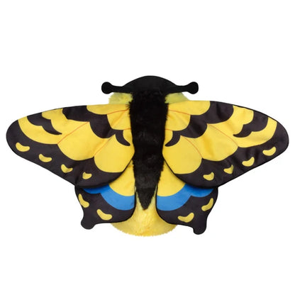 Mini Squishable Tiger Butterfly plush with yellow and black striped wings, big blue eyes, red cheeks, and little black antennae.