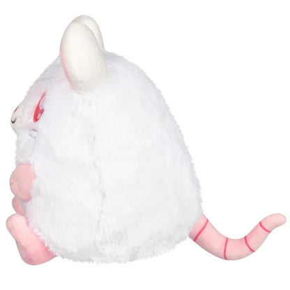 Mini Squishable White Rat plush featuring fluffy white fur, pink ears and paws, red-hued eyes, and a pink tail.