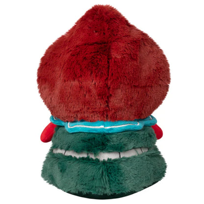 Squishable Mini Flatwoods Monster Plush toy with a red hood and green body on a white background