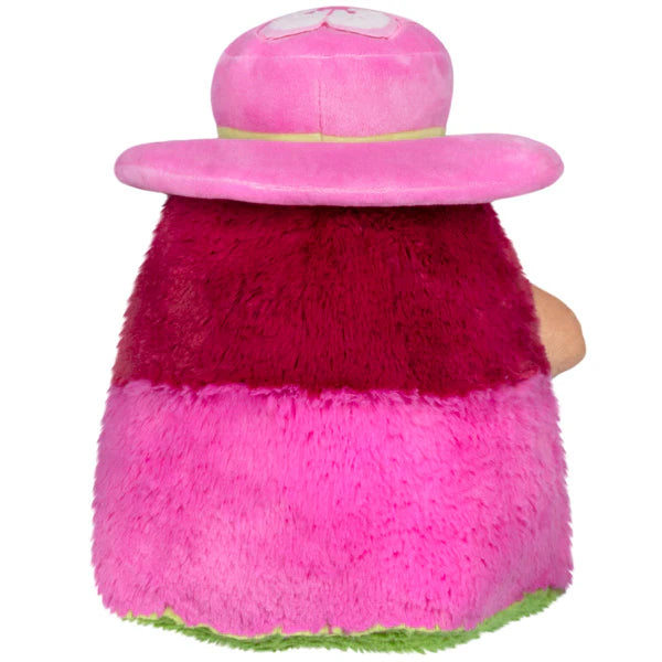 Squishable Mini Sakura Plague Doctor 10-Inch Plush, a vibrant pink and magenta soft toy with a floral fan and cherry blossom accents