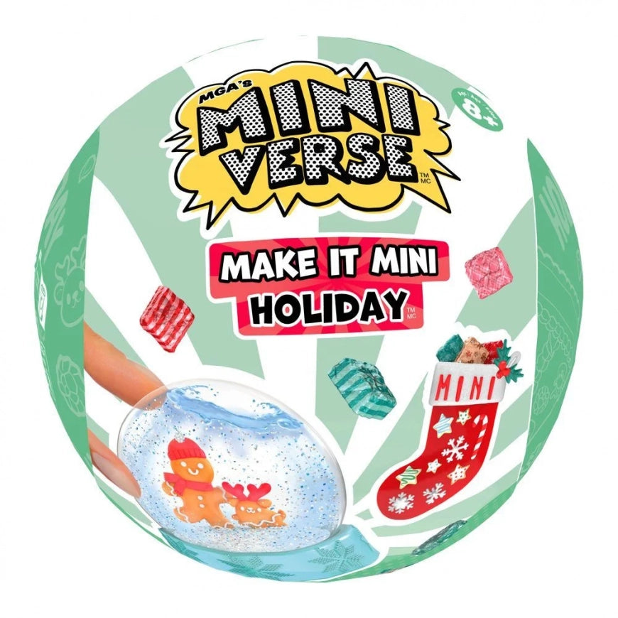 MGA's Miniverse Make It Mini Holiday 2026 Series 4 Elf on the Shelf edition blind ball and festive DIY crafts including an Ugly Christmas Sweater Cake.