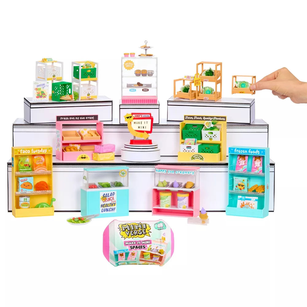  Miniverse Make It Mini Spaces Furniture Miniature toy store set with various items on a white background