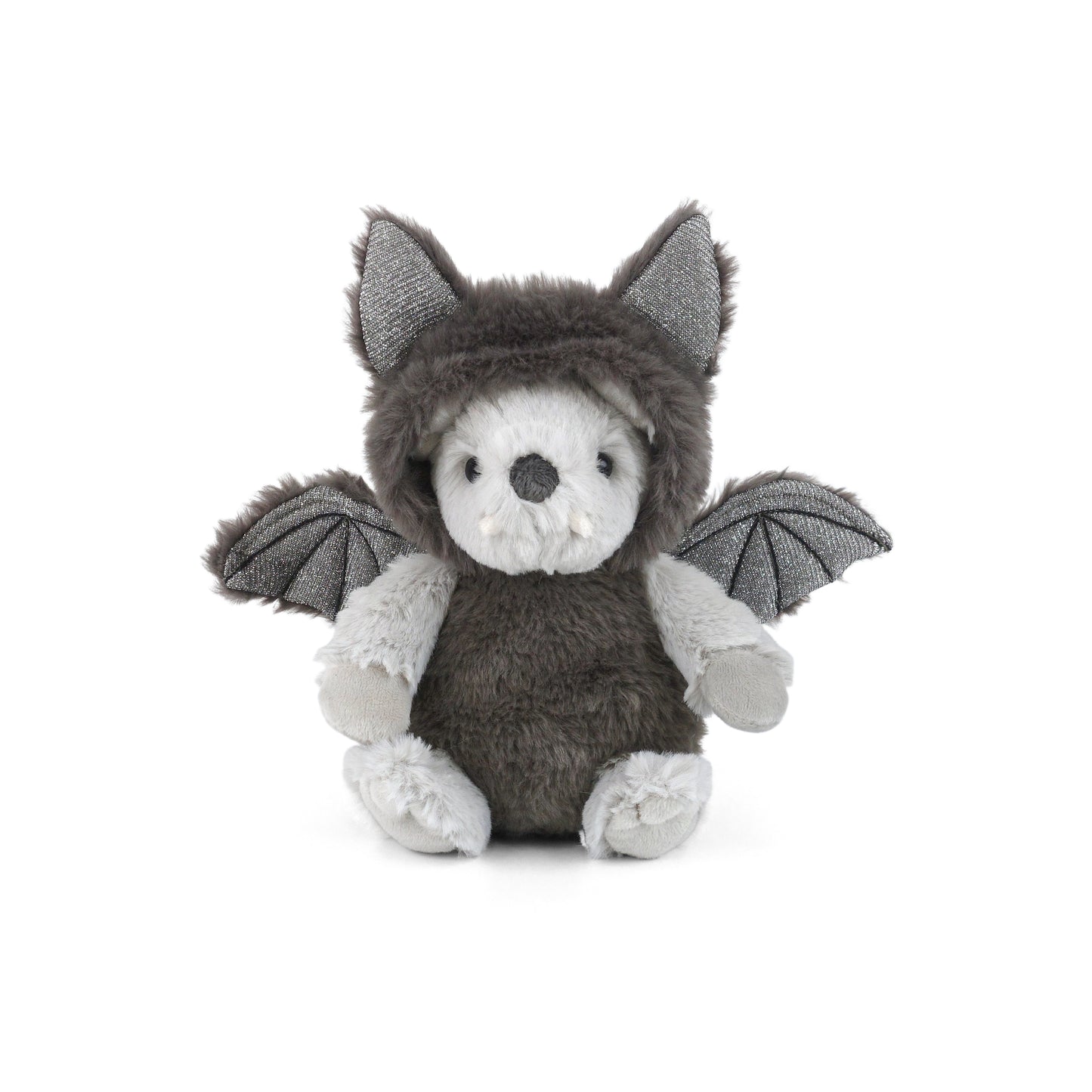 Mon Ami Bat Mouse 8-inch plush featuring a light gray mouse wearing a dark charcoal bat costume with wings and ears.