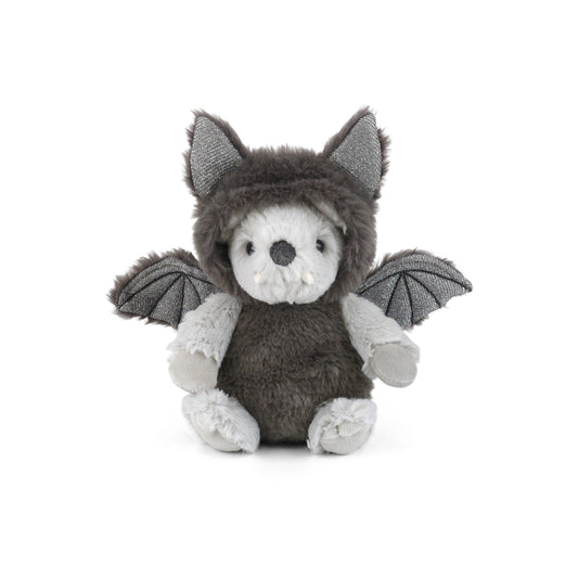 Mon Ami Bat Mouse 8-inch plush featuring a light gray mouse wearing a dark charcoal bat costume with wings and ears.