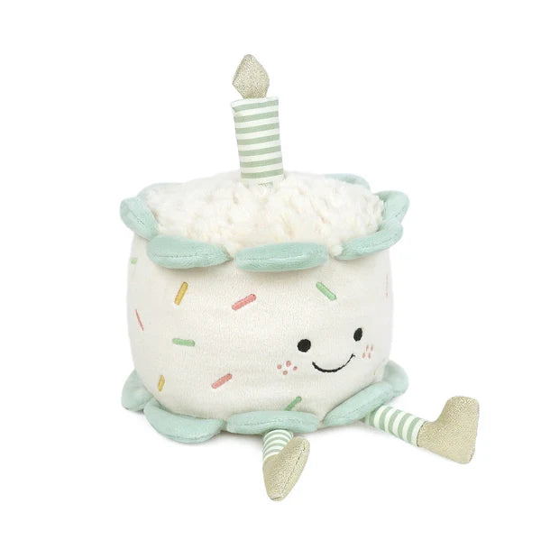 Mon Ami Birthday Cake plush with mint frosting and striped candle