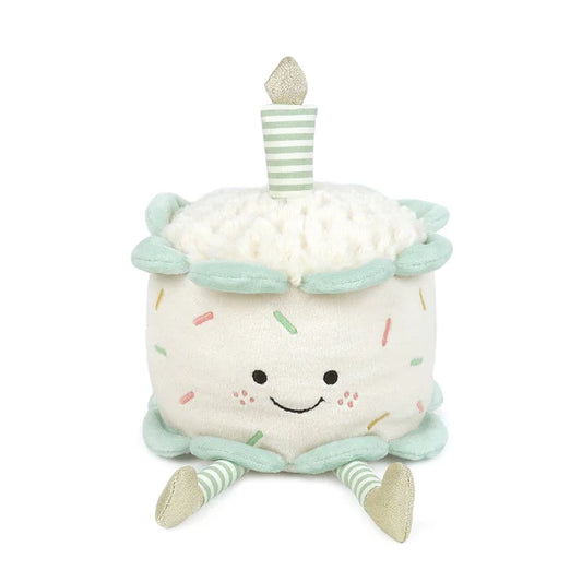 Mon Ami Birthday Cake plush with mint frosting and striped candle