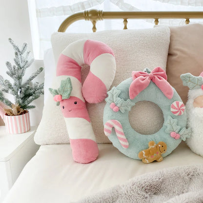 Mon Ami Candy Cane plush in pink with embroidered holly detail