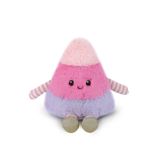 Mon Ami Candy Corn Plush in pink and purple with striped knit arms
