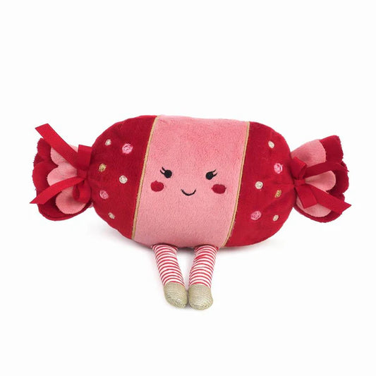 Mon Ami Candy Pink plush toy, candy style with bow and striped legs