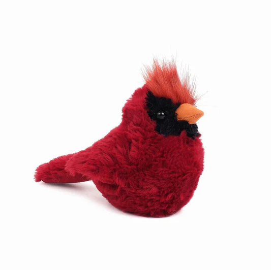 Mon Ami Crimson Cardinal plush with red feathers and black mask