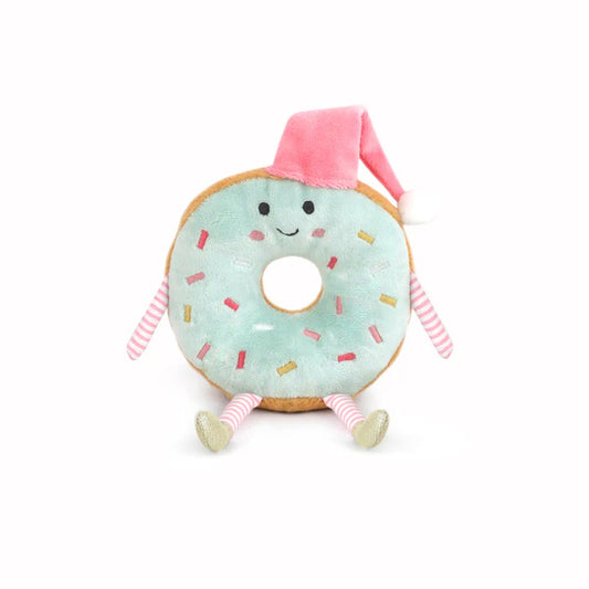 Mon Ami Donut Claus plush with mint frosting and Santa hat