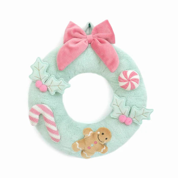 Mon Ami Festive Wreath Plush in mint with candy and gingerbread accents