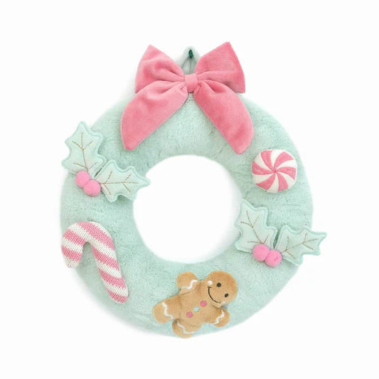 Mon Ami Festive Wreath Plush in mint with candy and gingerbread accents