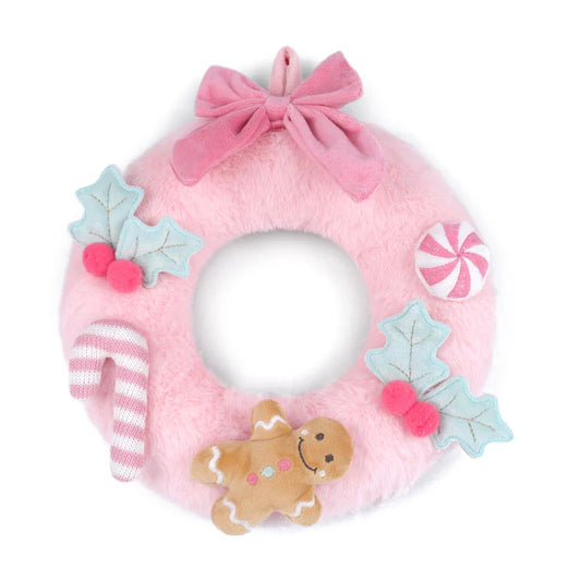 Mon Ami Festive Wreath plush – Pink with holiday accents