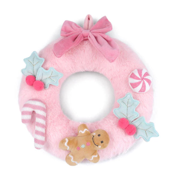 Mon Ami Festive Wreath plush – Pink with holiday accents