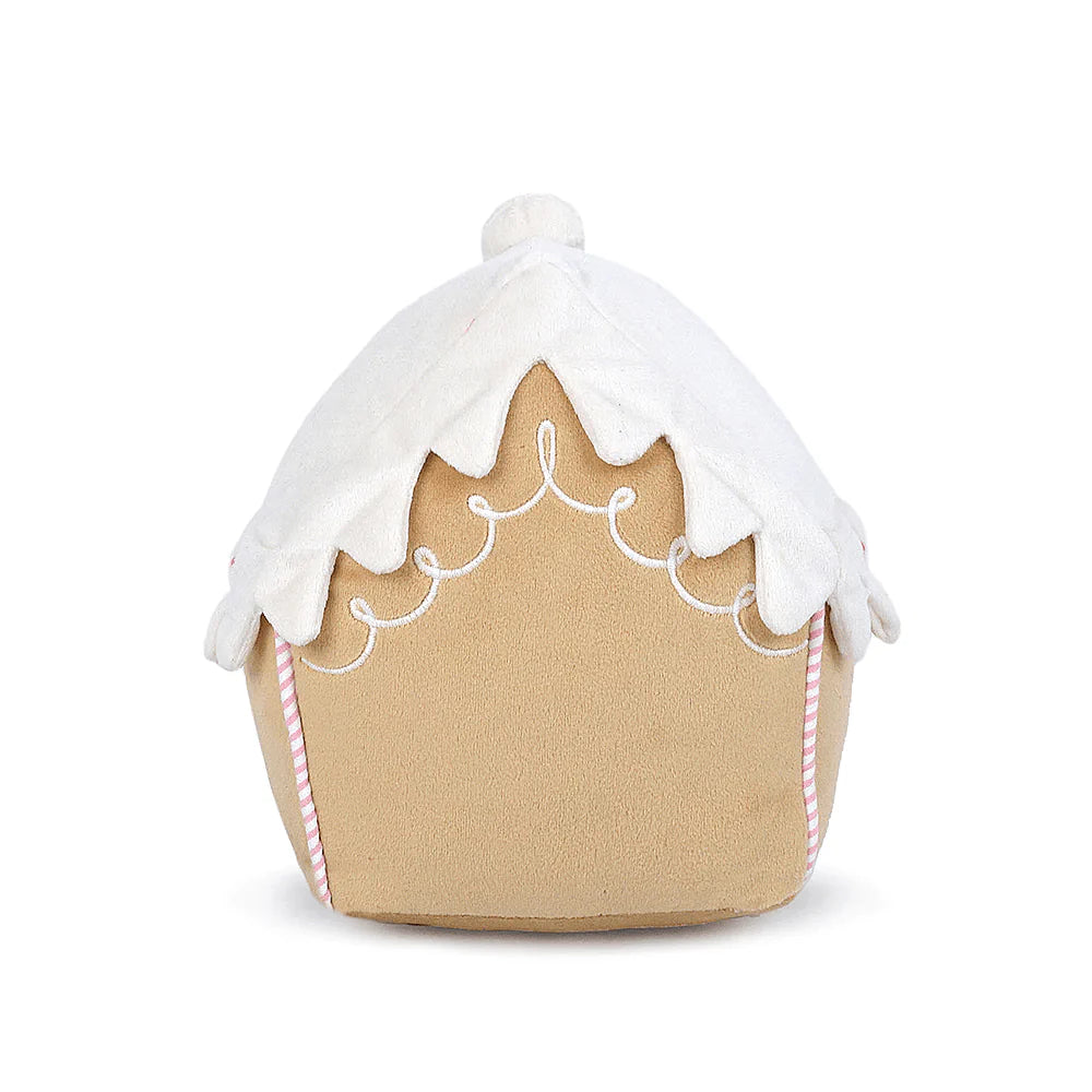 Mon Ami Gingerbread House plush with frosting roof and candy details back