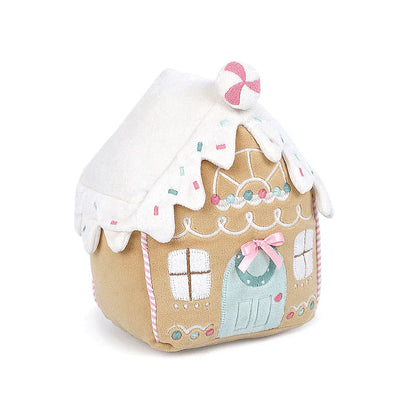 Mon Ami Gingerbread House plush with frosting roof and candy details