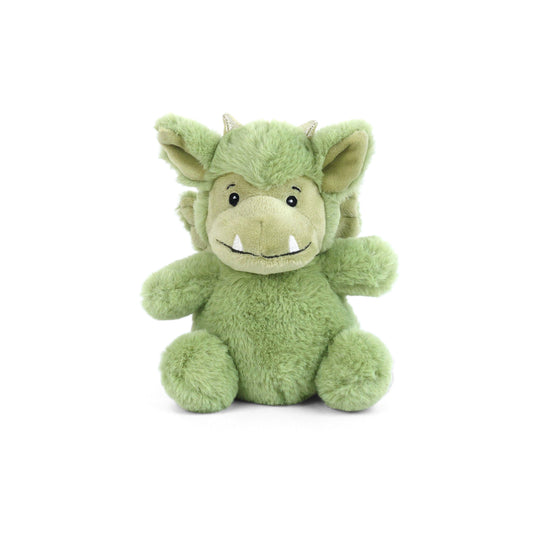 Mon Ami Iggy Petit Dragon plush in green with soft fur, small wings, and horns sitting upright.