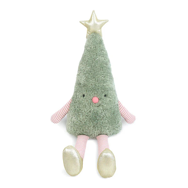 Mon Ami Joyful Tree XL plush in sage with gold star and pink knit limbs