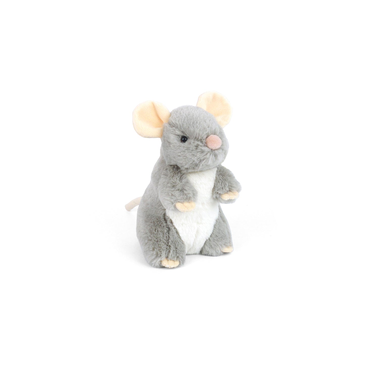 Mon Ami Nibbles Mouse 7-inch plush featuring cozy gray fur, oversized cream-colored ears, and a sweet pink nose.