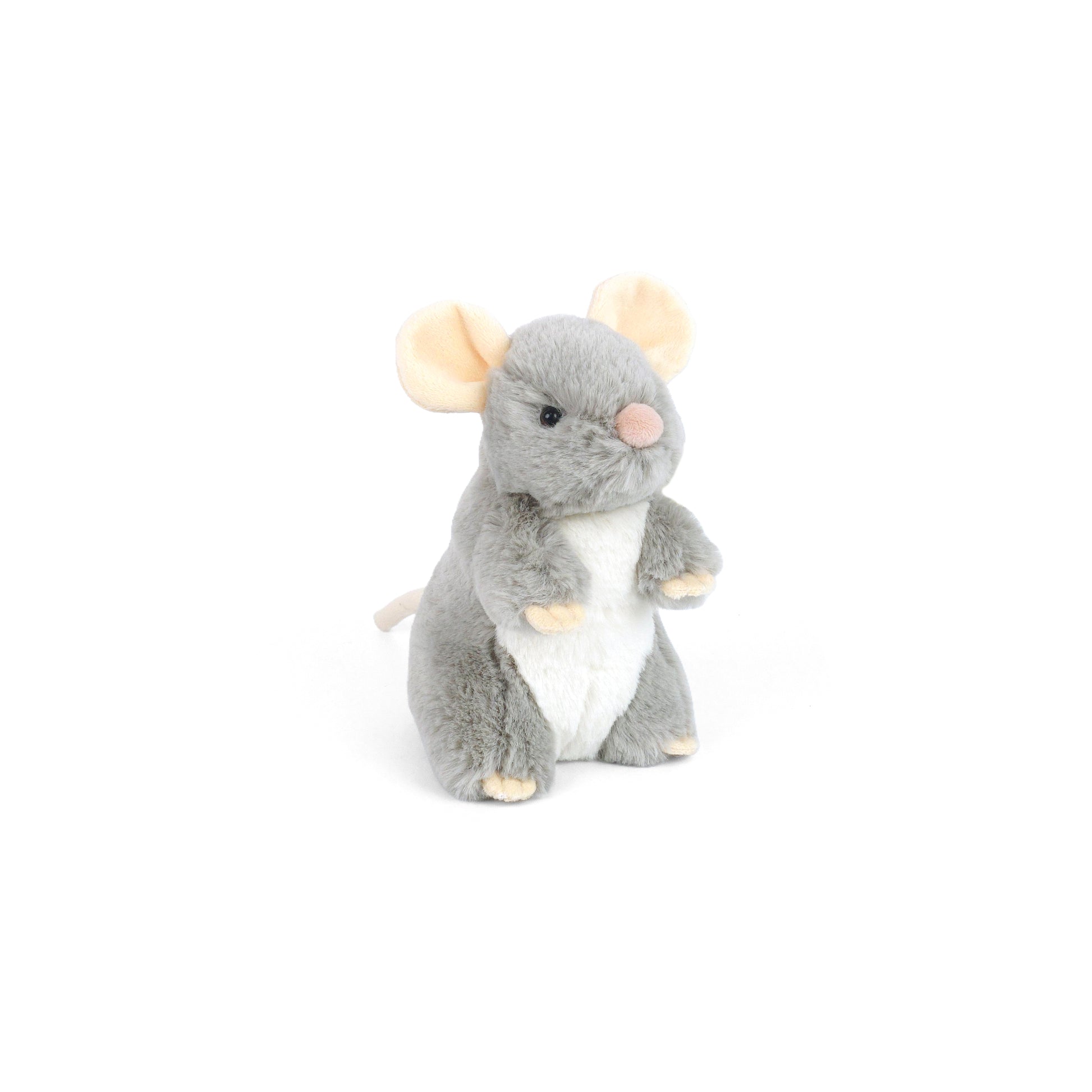 Mon Ami Nibbles Mouse 7-inch plush featuring cozy gray fur, oversized cream-colored ears, and a sweet pink nose.