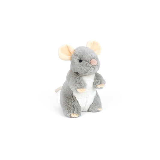 Mon Ami Nibbles Mouse 7-inch plush featuring cozy gray fur, oversized cream-colored ears, and a sweet pink nose.
