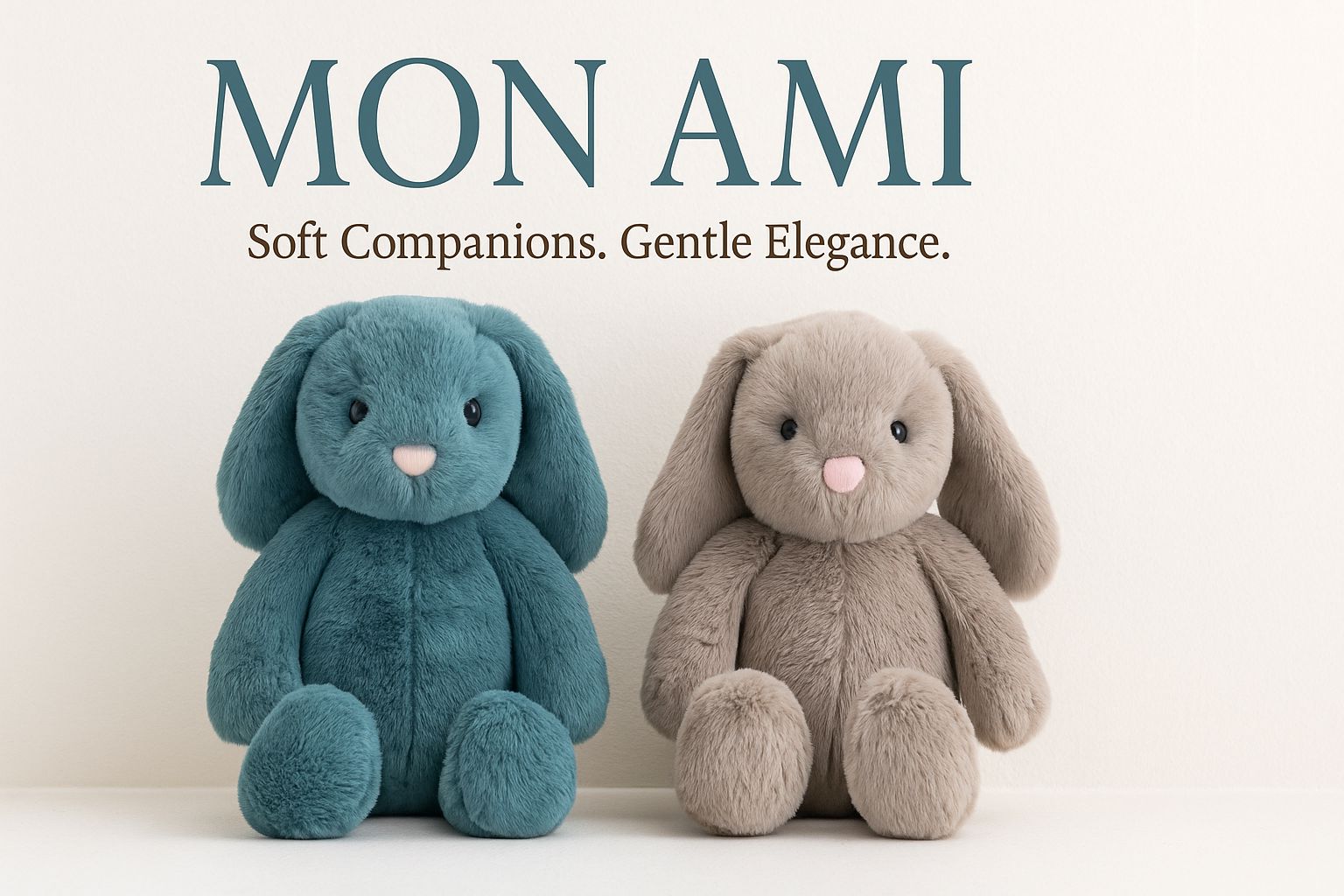 Mon Ami plush bunnies – soft boutique-style stuffed animals in cream background