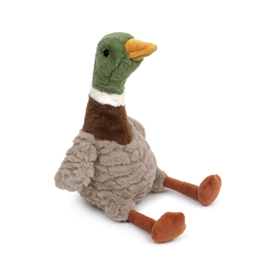 Mon Ami River Mallard Duck plush featuring a bright green head, white collar, brown chest, and gray textured body