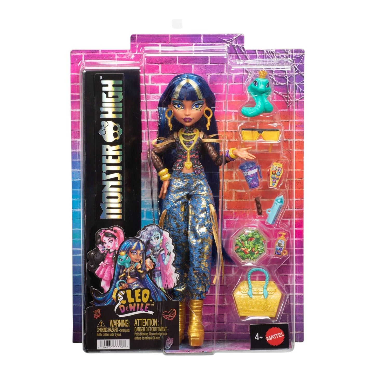 Monster High Cleo De Nile Core Refresh doll in packaging with colorful background