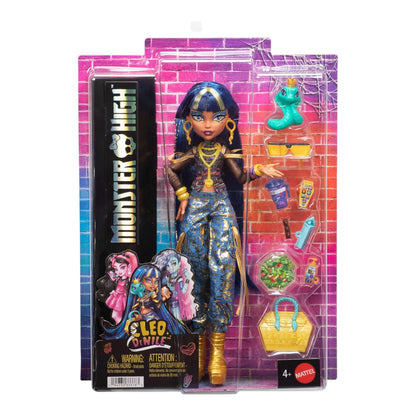 Monster High Cleo De Nile Core Refresh doll in packaging with colorful background