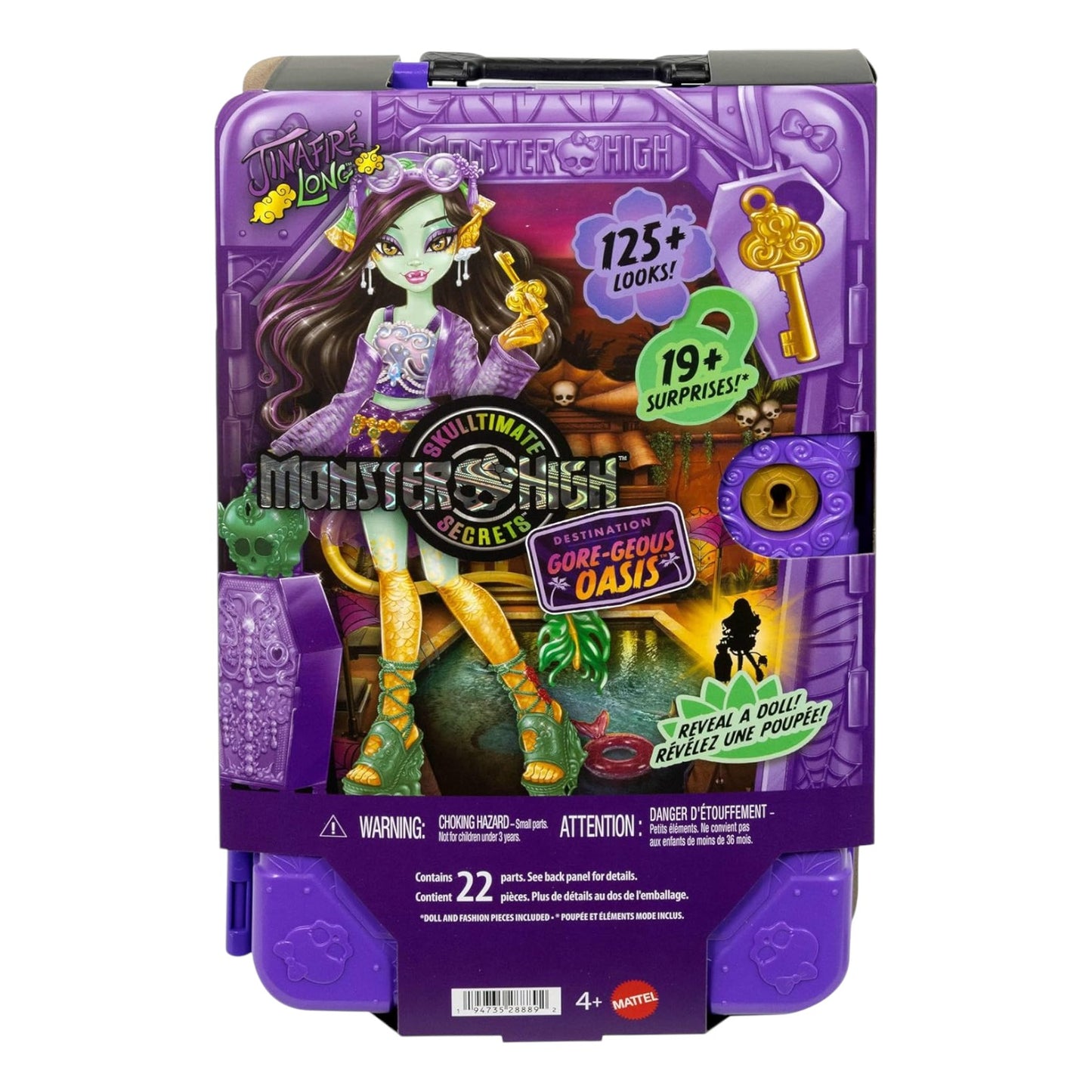 Monster High toy packaging with a doll and accessories on a white background