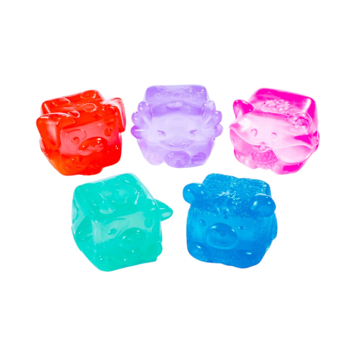 Five colorful bear-shaped MushyKinz Jelleez Jelly Squishy collectible toys