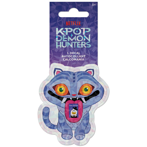 Officially licensed Netflix KPop Demon Hunters single decal by Roomscapes featuring the blue and purple Derpy Tiger character.