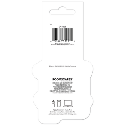 Back of a Roomscapes product packaging with a barcode and text.