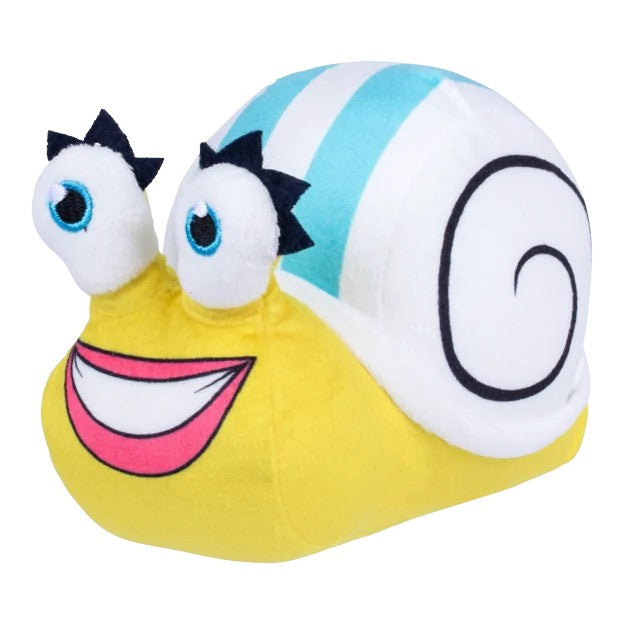 One Piece Netflix Surveillance Snail plush toy featuring conspicuous eyes and a blue and white striped shell