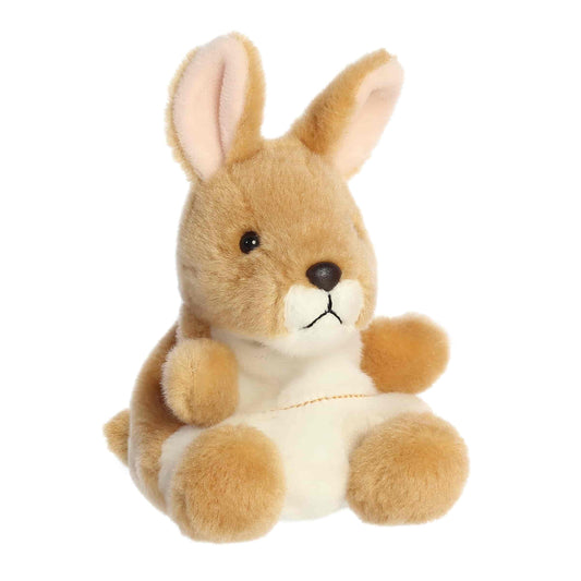 Palm Pals Adelaide Kangaroo 5-inch plush soft toy, a tan and white kangaroo with tall pink-lined ears.
