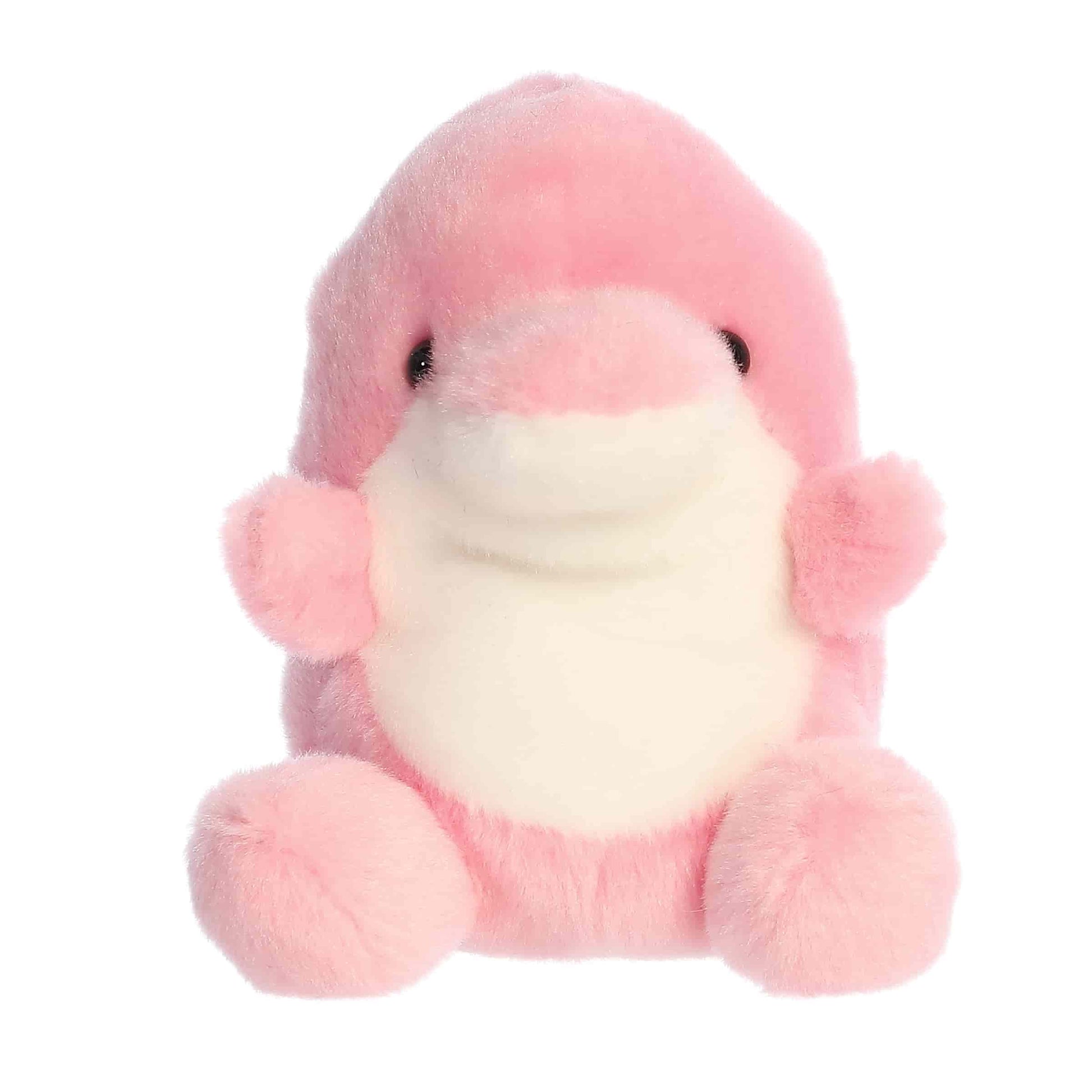 Front view of Palm Pals Amazonia Pink Dolphin Plush
