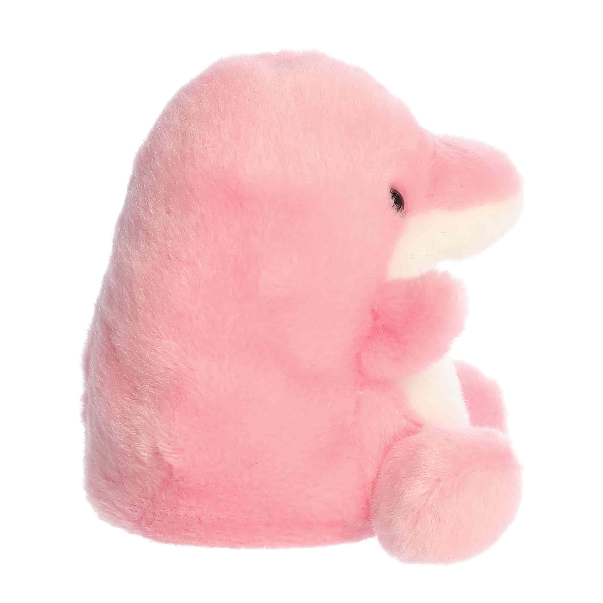 Side view of Palm Pals Amazonia Pink Dolphin Plush
