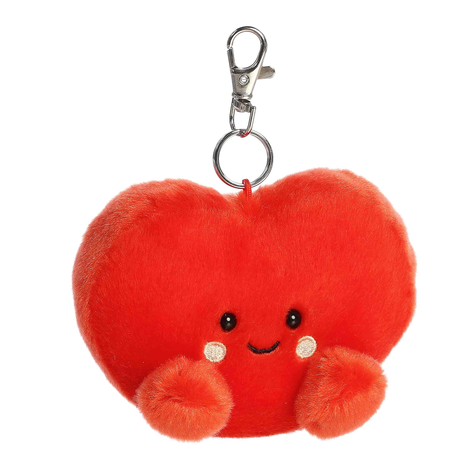 Palm Pals Amore Heart 4-inch clip-on plush, a red heart with smiling face and keychain clip.