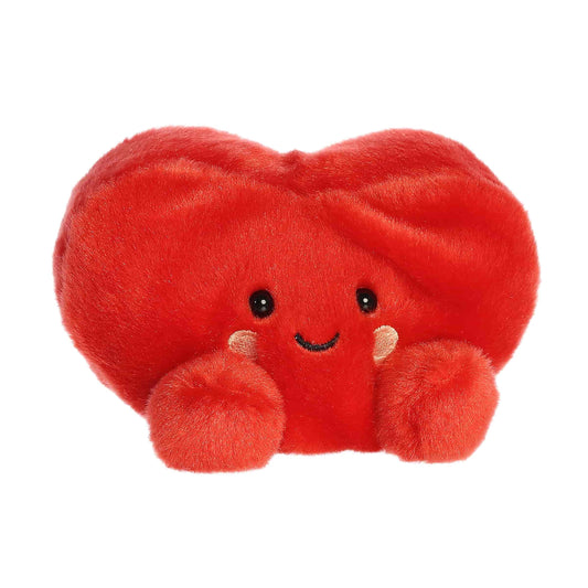 Angled view of Palm Pals Amore Heart 5-inch plush soft toy