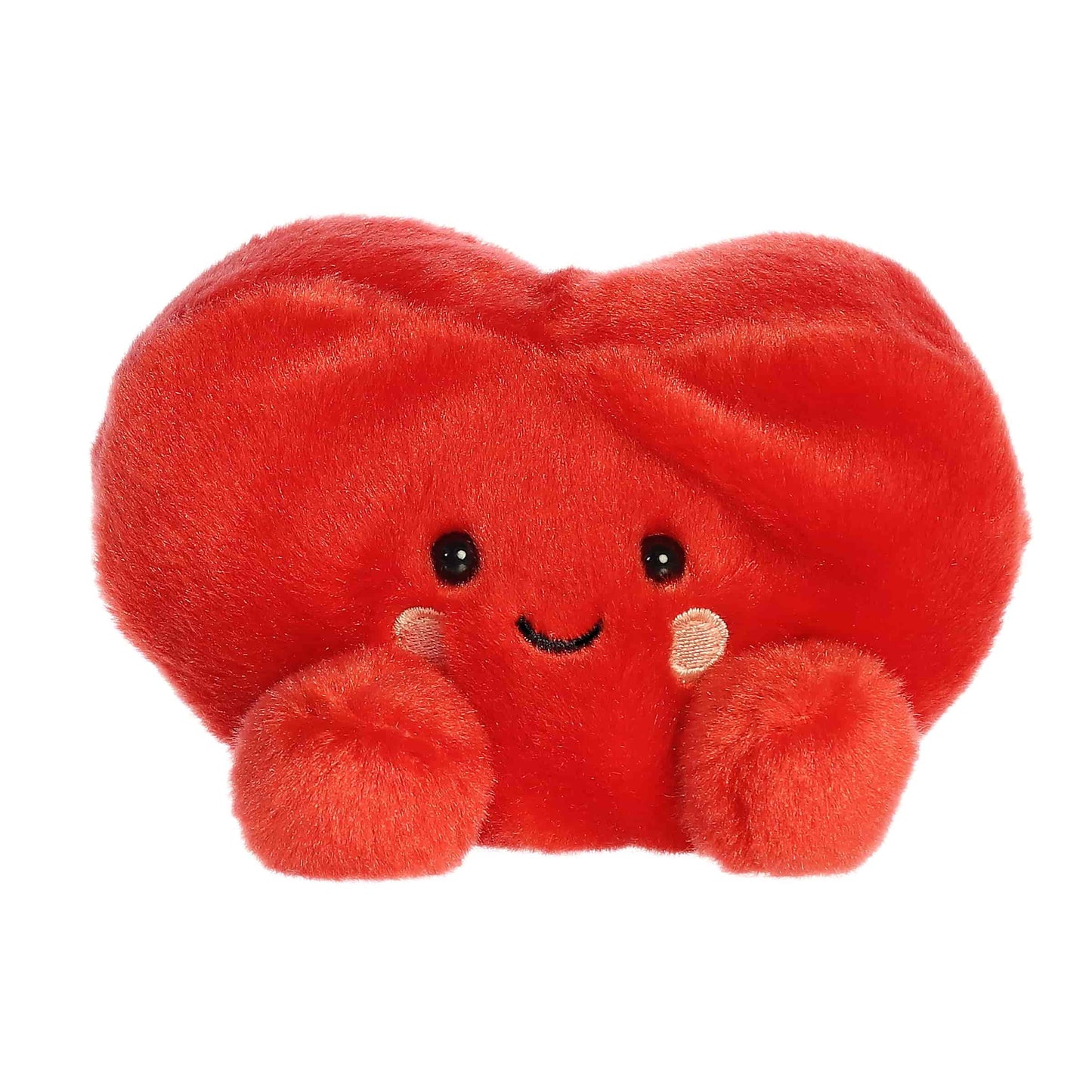 Palm Pals Amore Heart 5-inch plush soft toy, a red heart with a happy face and small round feet.